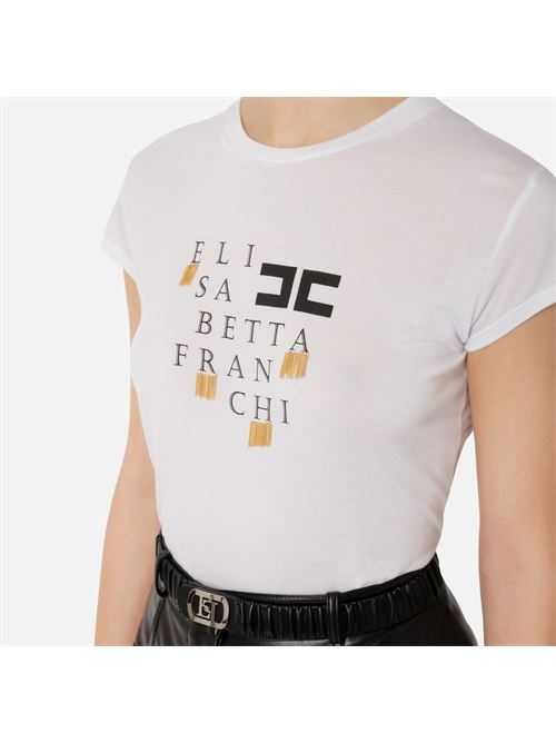 T-shirt in jersey con logo e frange ELISABETTA FRANCHI | MA00841E2270270